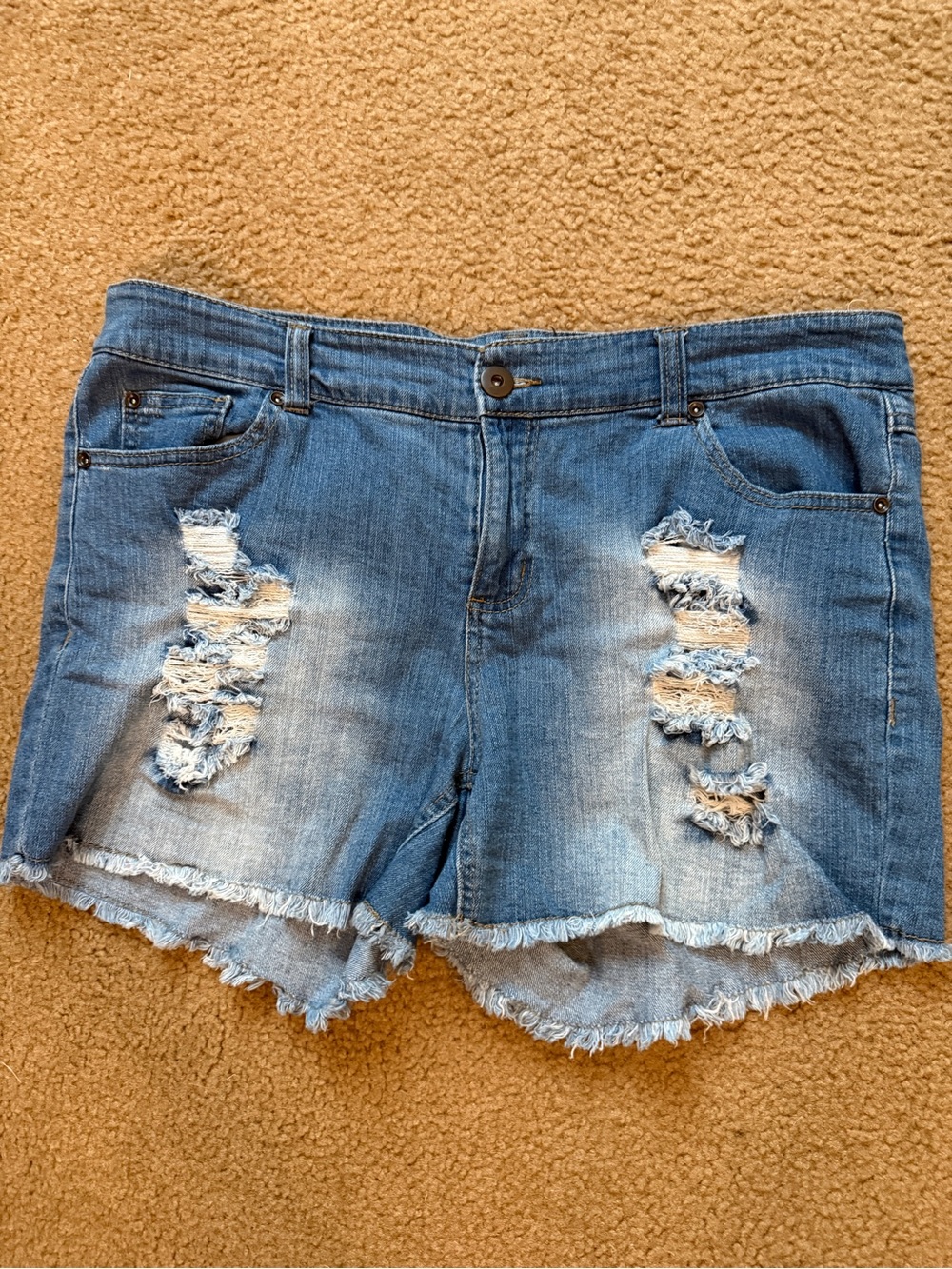Forever 21+ Light Blue Distressed Denim Shorts